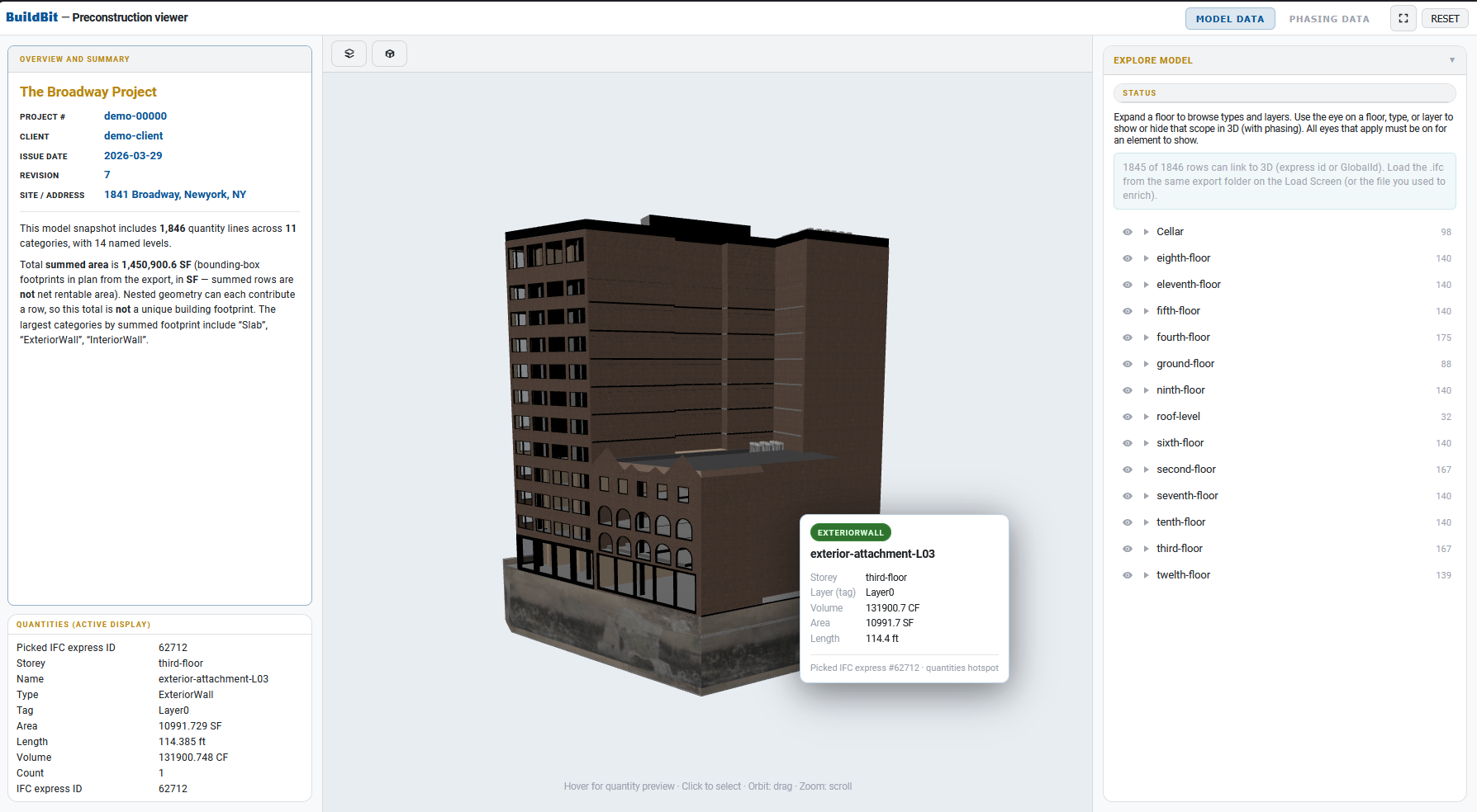 Preconstruction visual model interface preview